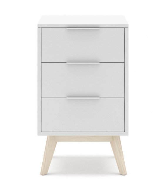 Mesita de noche estilo nórdico lacado en color blanco y madera natural mdmhogar