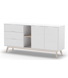 Aparador grande de línea nórdica lacado blanco y madera natural  mdmhogar