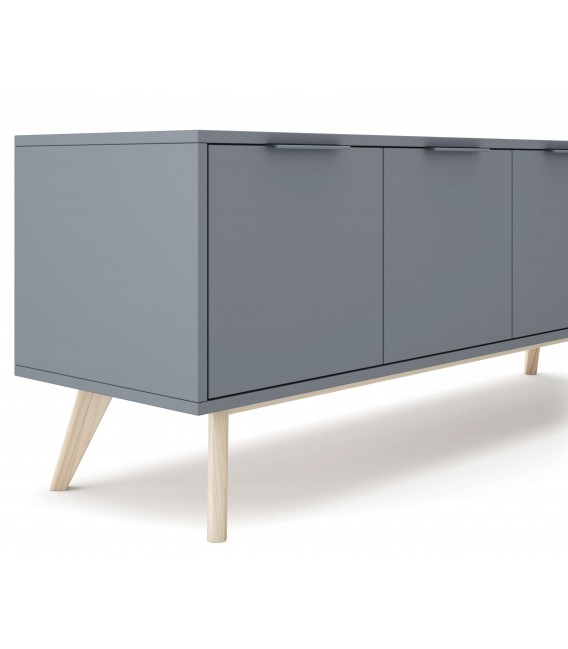 Mueble de Tv mediano nórdico lacado en color gris y madera natural mdmhogar