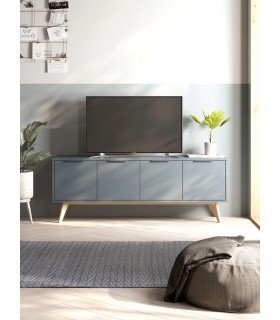 Mueble de Tv mediano nórdico lacado en color gris y madera natural mdmhogar