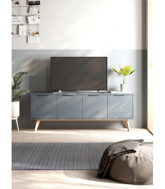 Mueble de Tv mediano nórdico lacado en color gris y madera natural mdmhogar