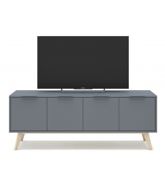 Mueble de Tv mediano nórdico lacado en color gris y madera natural mdmhogar