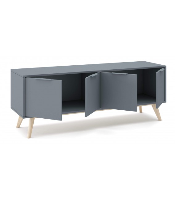 Mueble de Tv mediano nórdico lacado en color gris y madera natural mdmhogar