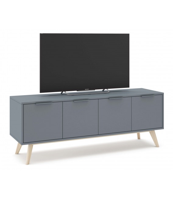 Mueble de Tv mediano nórdico lacado en color gris y madera natural mdmhogar