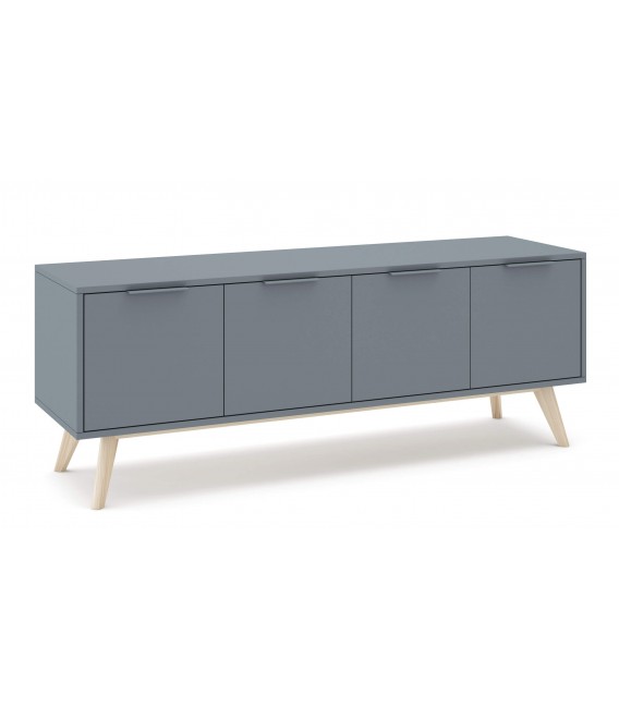 Mueble de Tv mediano nórdico lacado en color gris y madera natural mdmhogar