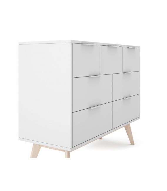 Cómoda grande estilo nórdico lacado en color blanco y madera natural  mdmhogar