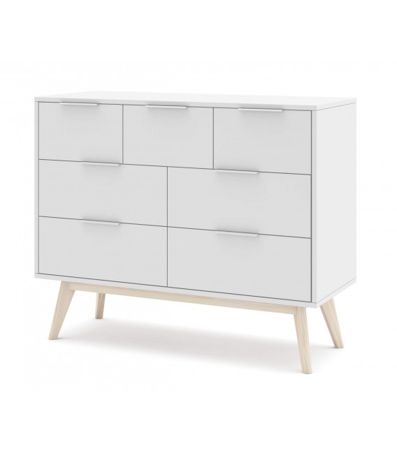 Cómoda grande estilo nórdico lacado en color blanco y madera natural  mdmhogar