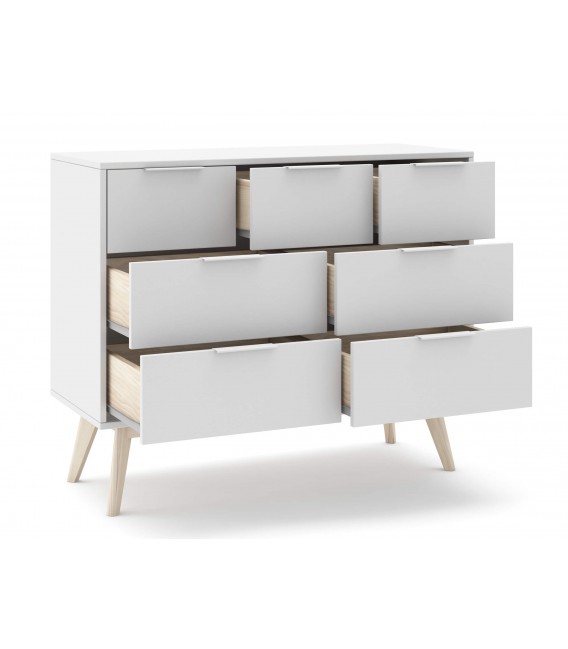 Cómoda grande estilo nórdico lacado en color blanco y madera natural  mdmhogar