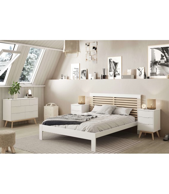 Cómoda grande estilo nórdico lacado en color blanco y madera natural  mdmhogar