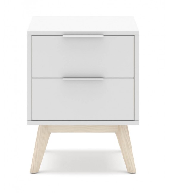 Mesita de noche pequeña lacada en color blanco y madera natural  mdmhogar