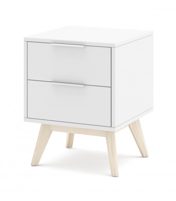 Mesita de noche pequeña lacada en color blanco y madera natural  mdmhogar