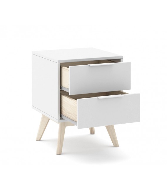 Mesita de noche pequeña lacada en color blanco y madera natural  mdmhogar