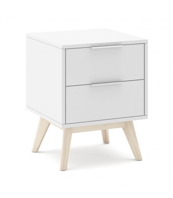 Mesita de noche pequeña lacada en color blanco y madera natural  mdmhogar