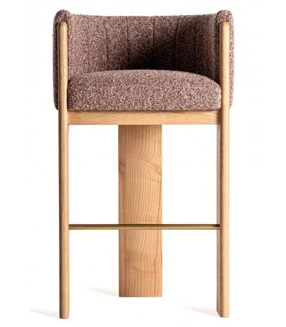 Taburete de barra muy cómodo roble tela boucle en tonos marrones mdmhogar