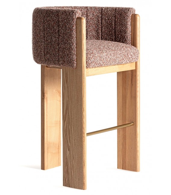 Taburete de barra muy cómodo roble tela boucle en tonos marrones mdmhogar