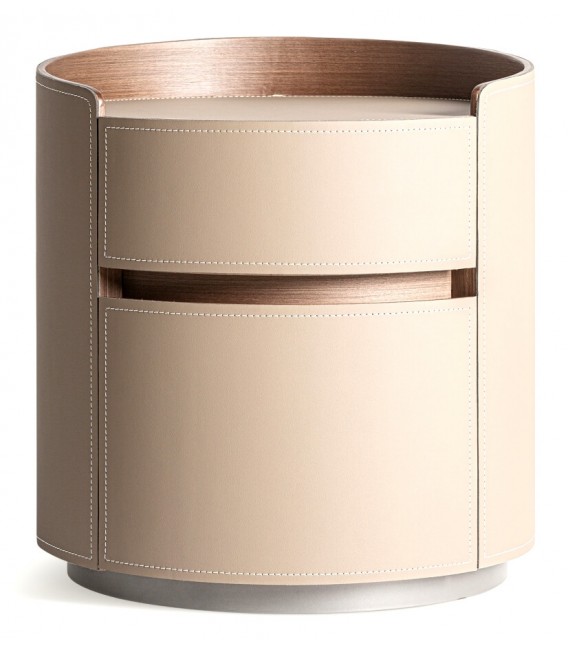 Mesita de noche redonda madera contrachapada natural polipiel beige mdmhogar