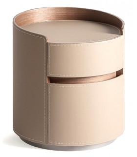 Mesita de noche redonda madera contrachapada natural polipiel beige mdmhogar