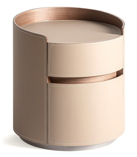 Mesita de noche redonda madera contrachapada natural polipiel beige mdmhogar