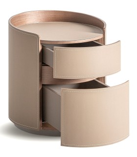 Mesita de noche redonda madera contrachapada natural polipiel beige mdmhogar