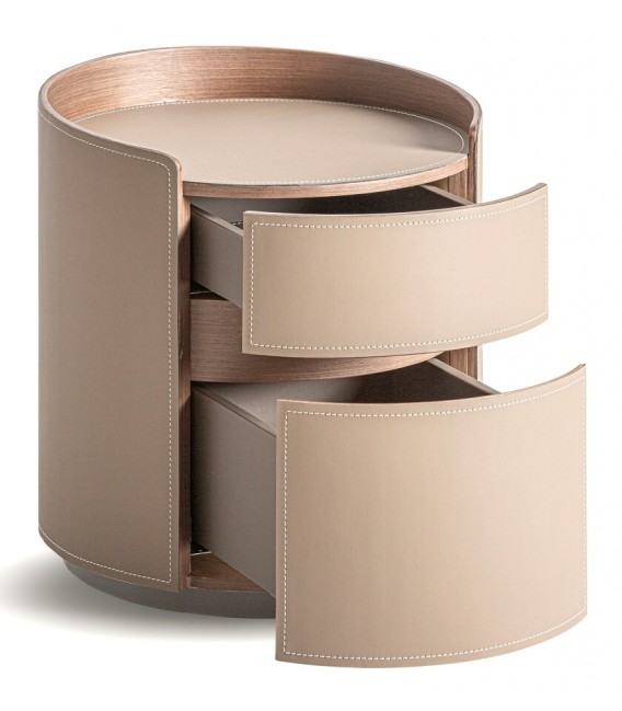 Mesita de noche redonda madera contrachapada natural polipiel beige mdmhogar