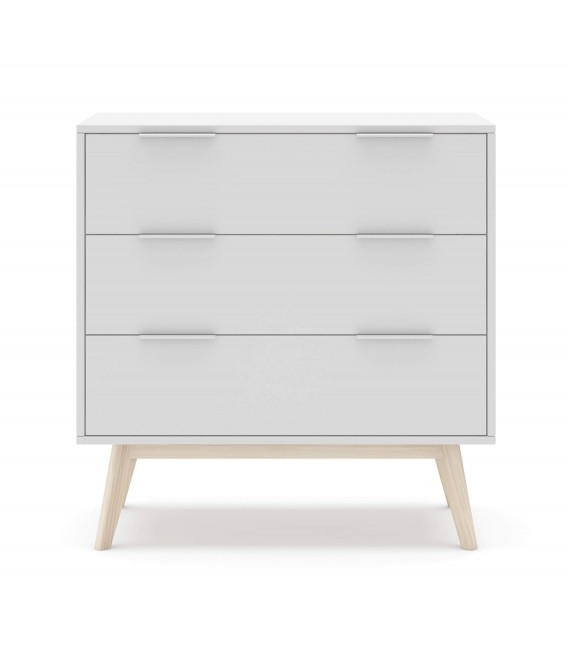 Cómoda pequeña blanca y madera natural con 3 cajones mdmhogar