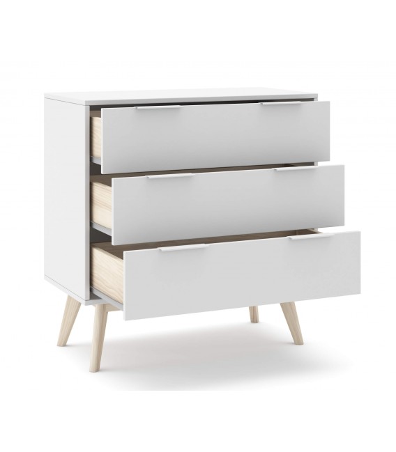 Cómoda pequeña blanca y madera natural con 3 cajones mdmhogar