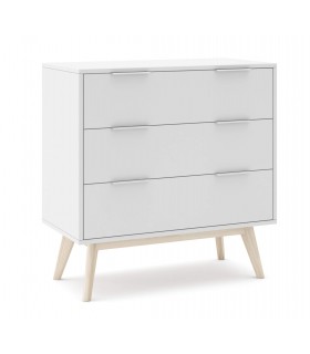 Cómoda pequeña blanca y madera natural con 3 cajones mdmhogar