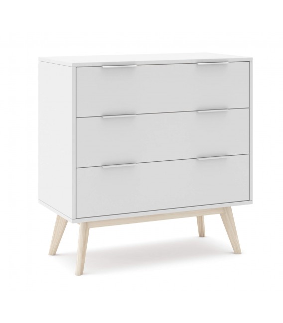 Cómoda pequeña blanca y madera natural con 3 cajones mdmhogar