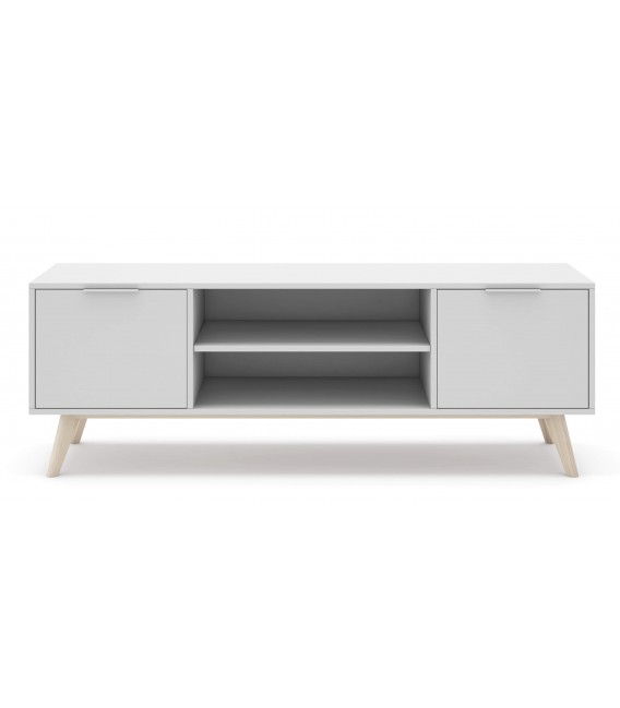 Mueble de TV de línea nórdica lacado color blanco y madera 2 puertas mdmhogar