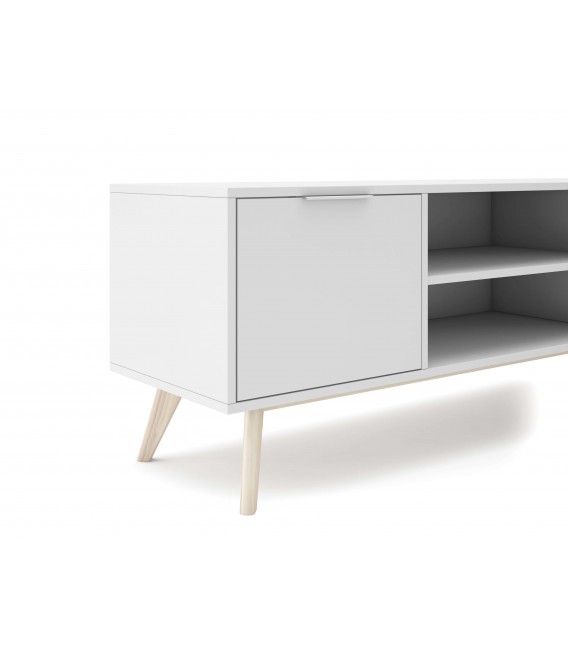 Mueble de TV de línea nórdica lacado color blanco y madera 2 puertas mdmhogar
