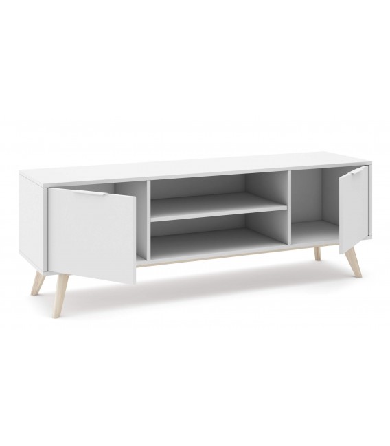 Mueble de TV de línea nórdica lacado color blanco y madera 2 puertas mdmhogar