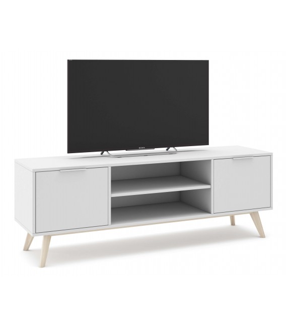 Mueble de TV de línea nórdica lacado color blanco y madera 2 puertas mdmhogar
