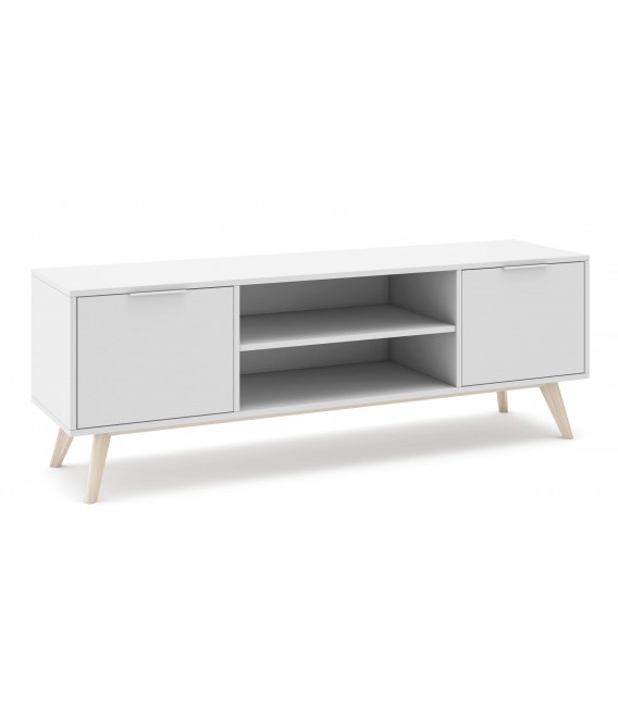Mueble de TV de línea nórdica lacado color blanco y madera 2 puertas mdmhogar