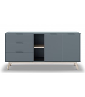 aparador lacado en color gris y madera natural 2 puertas y 3 cajones mdmhogar