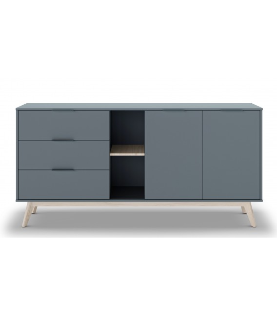 aparador lacado en color gris y madera natural 2 puertas y 3 cajones mdmhogar