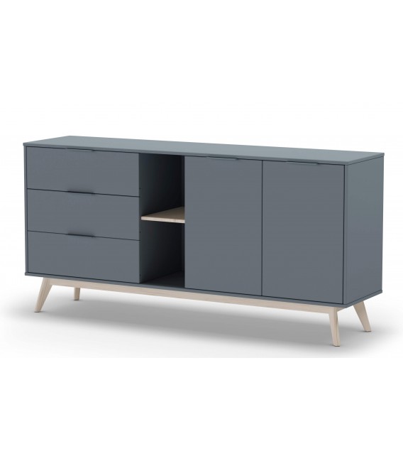 aparador lacado en color gris y madera natural 2 puertas y 3 cajones mdmhogar