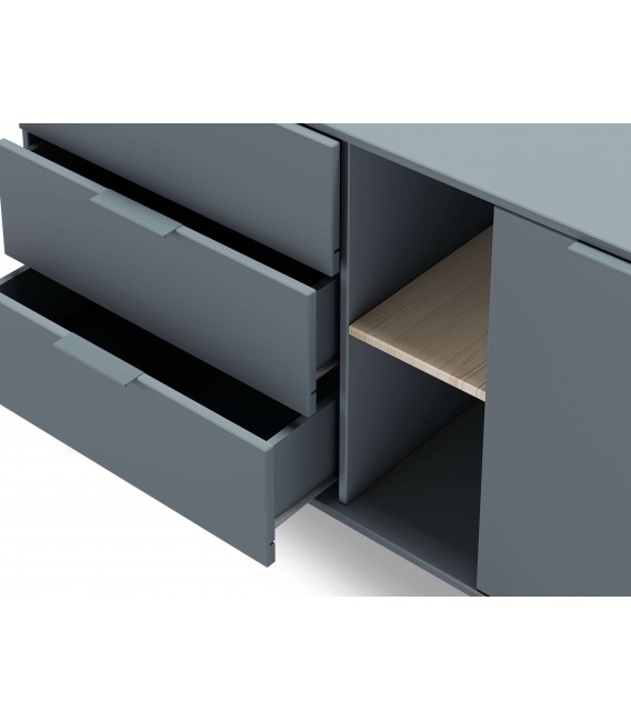 aparador lacado en color gris y madera natural 2 puertas y 3 cajones mdmhogar