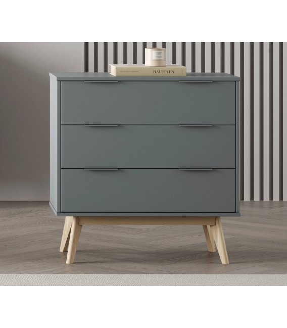 Cómoda pequeña con lacado en color gris con 3 cajones mdmhogar