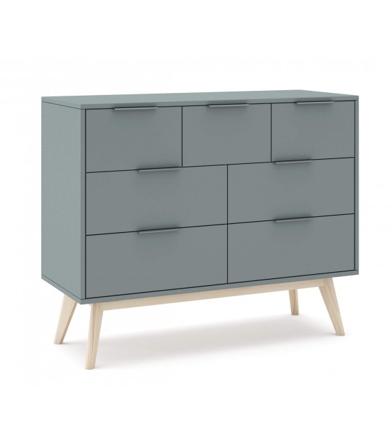 Cómoda mediana lacado en color gris y madera natural con 7 cajones  mdmhogar