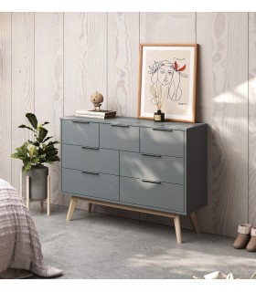Cómoda mediana lacado en color gris y madera natural con 7 cajones  mdmhogar