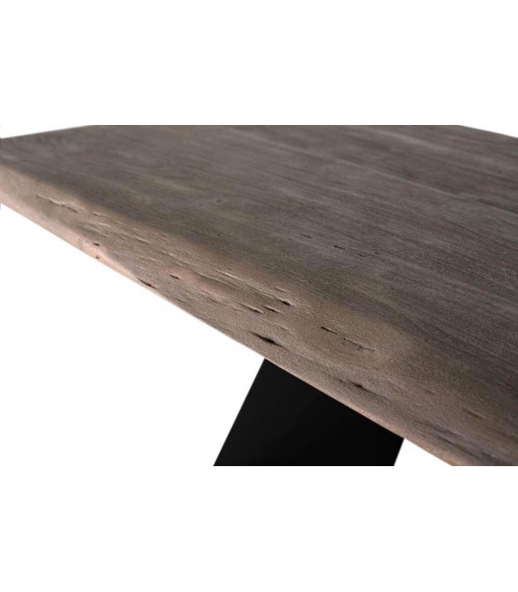 Mesa de comedor rectangular grande madera acacia pie metal negro mdmhogar