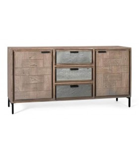 Aparador original madera natural piedra texturizada y metal negro mdmhogar