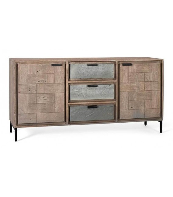 Aparador original madera natural piedra texturizada y metal negro mdmhogar