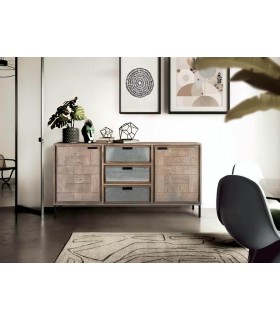 Aparador original madera natural piedra texturizada y metal negro mdmhogar