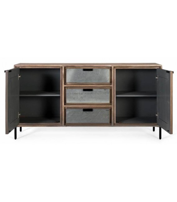 Aparador original madera natural piedra texturizada y metal negro mdmhogar