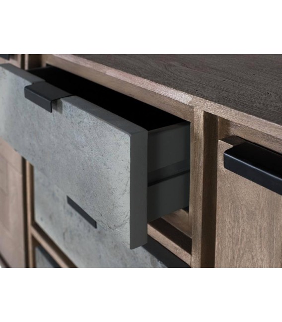 Aparador original madera natural piedra texturizada y metal negro mdmhogar