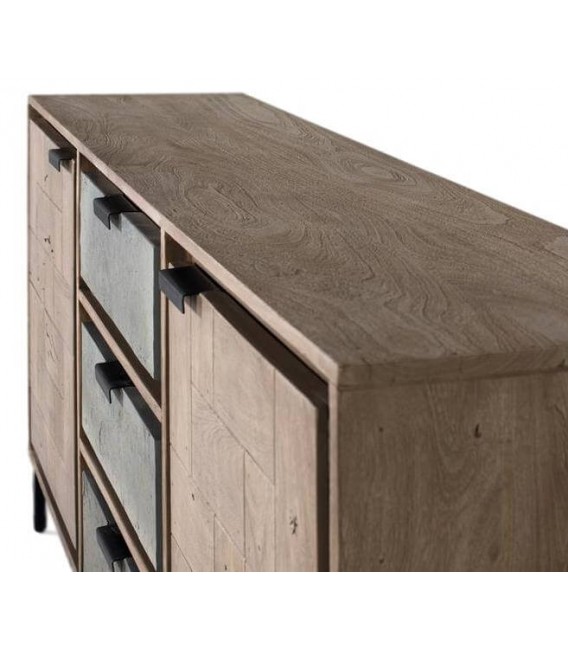 Aparador original madera natural piedra texturizada y metal negro mdmhogar