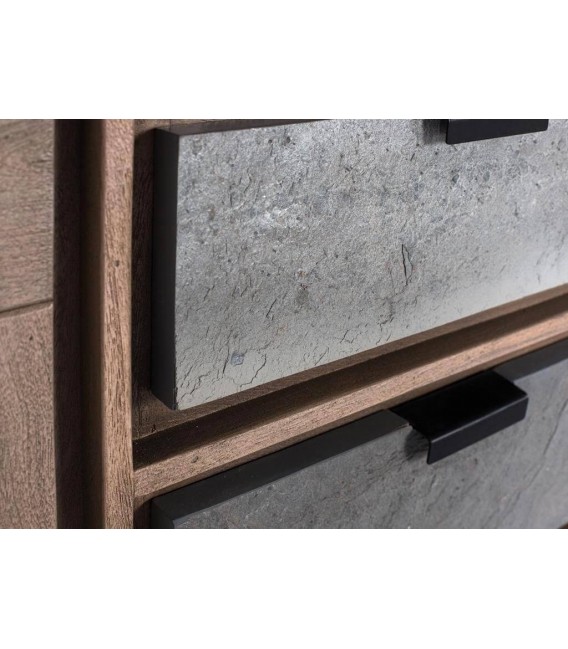 Aparador original madera natural piedra texturizada y metal negro mdmhogar