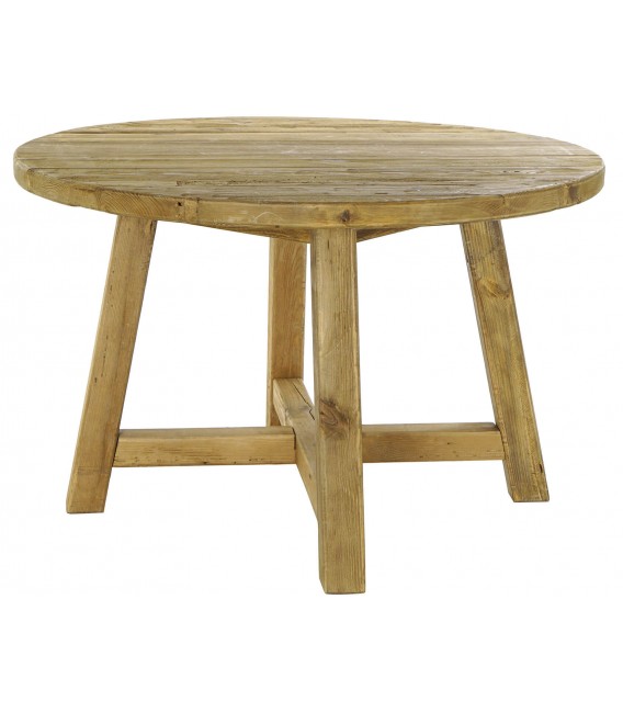 Mesa de comedor redonda madera de pino reciclada tratada natural