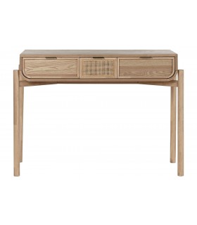 Consola de entrada 3 cajones madera de abeto y ratán natural. mdmhogar